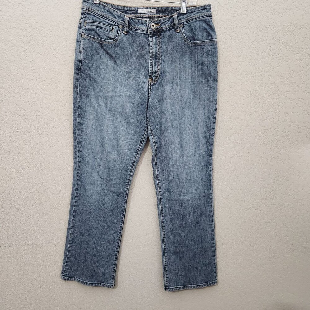 Chicos Platinum Denim Womens Size 32 Reg Blue Stretch Jeans With Embroidered
